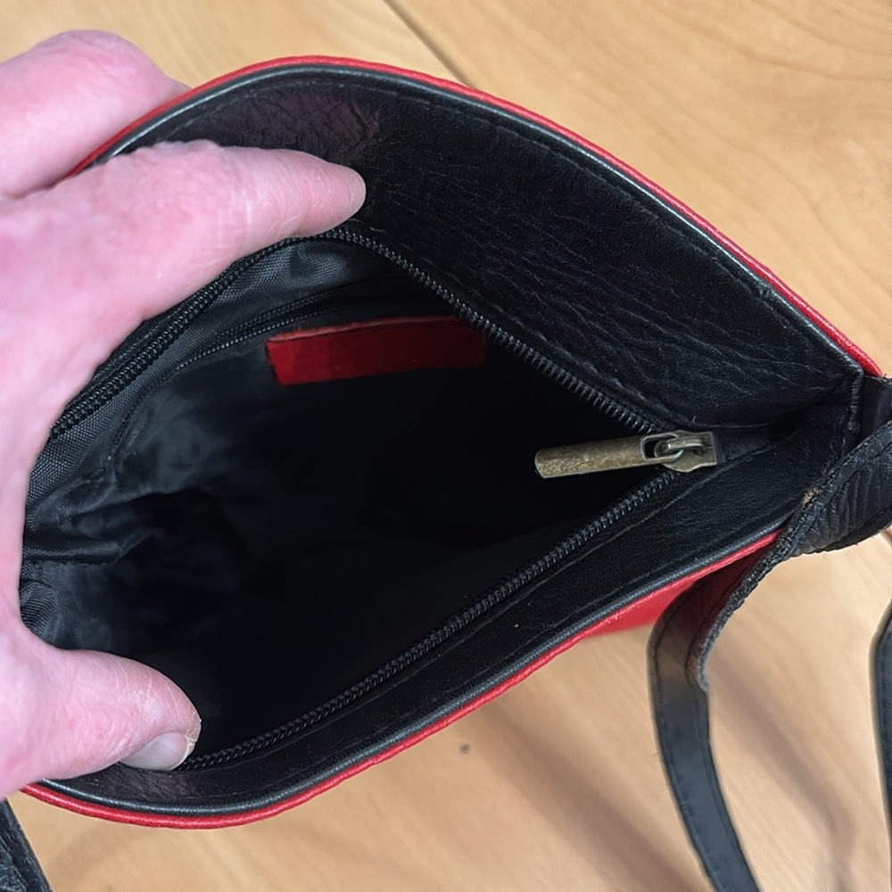 Red Leather Crossbody Bag with Black Trim - Picture 8 of 9